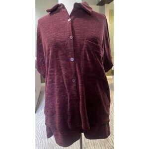 SHEIN Woman’s Size Med Terry Cloth Button Up Short Sleeve Two Piece Shorts